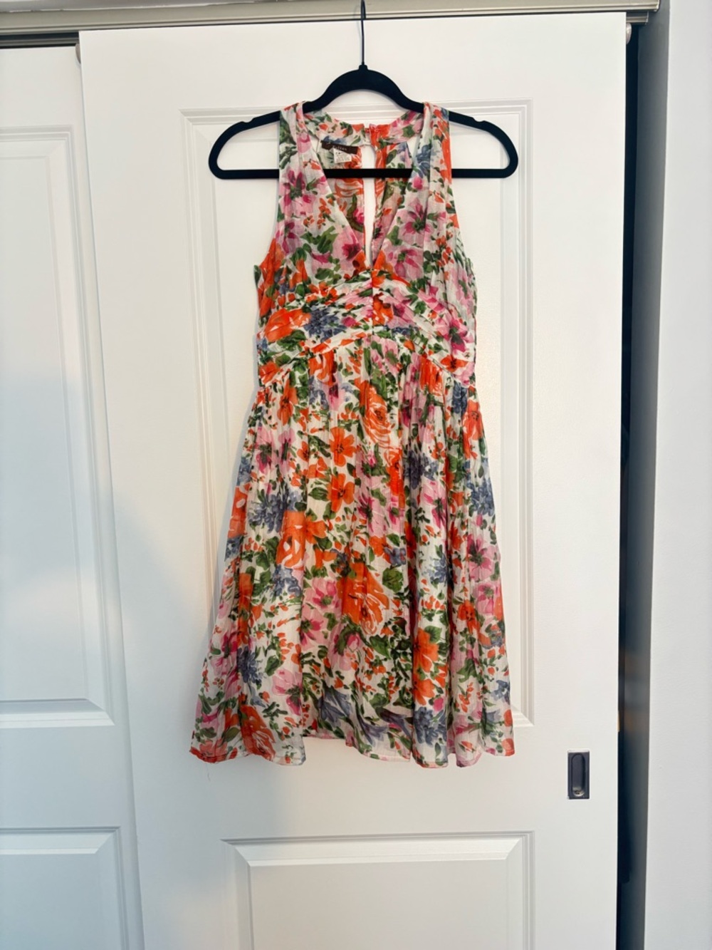 Feline Floral Print Sleeveless Tea-Length Dress
